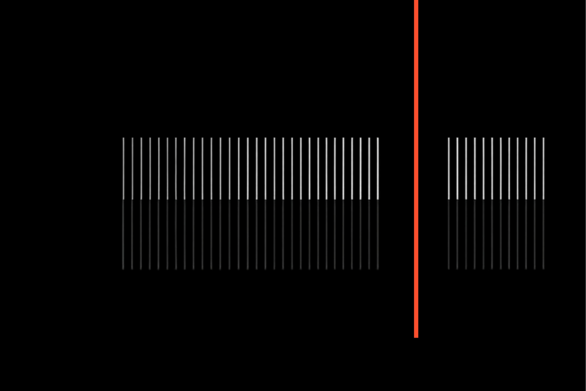 Vertical white lines on a dark field, interrupted by a single red accent line.