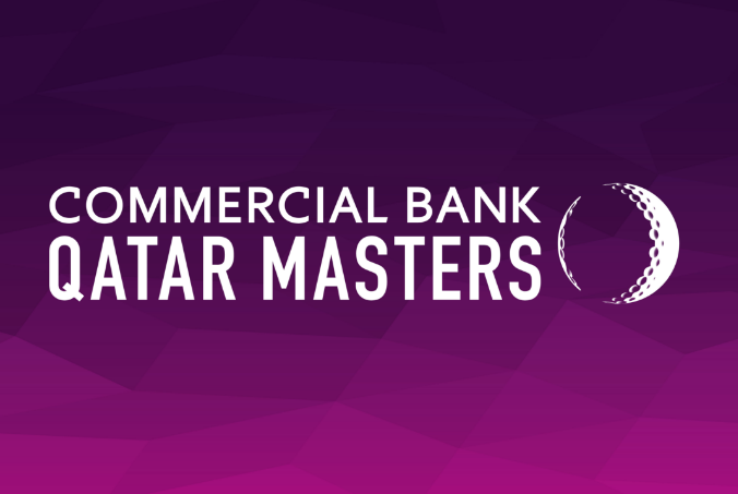Commercial Bank Qatar Masters event identity with a crescent formed from a golf ball