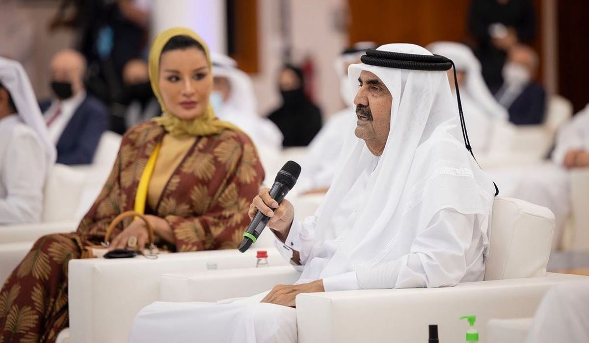 His Highness the Father Amir Sheikh Hamad bin Khalifa Al Thani and Her Highness Sheikha Moza bint Nasser at the anniversary