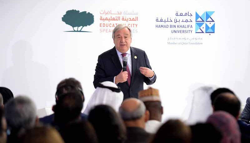 United Nations Secretary-General addressing the HBKU audience