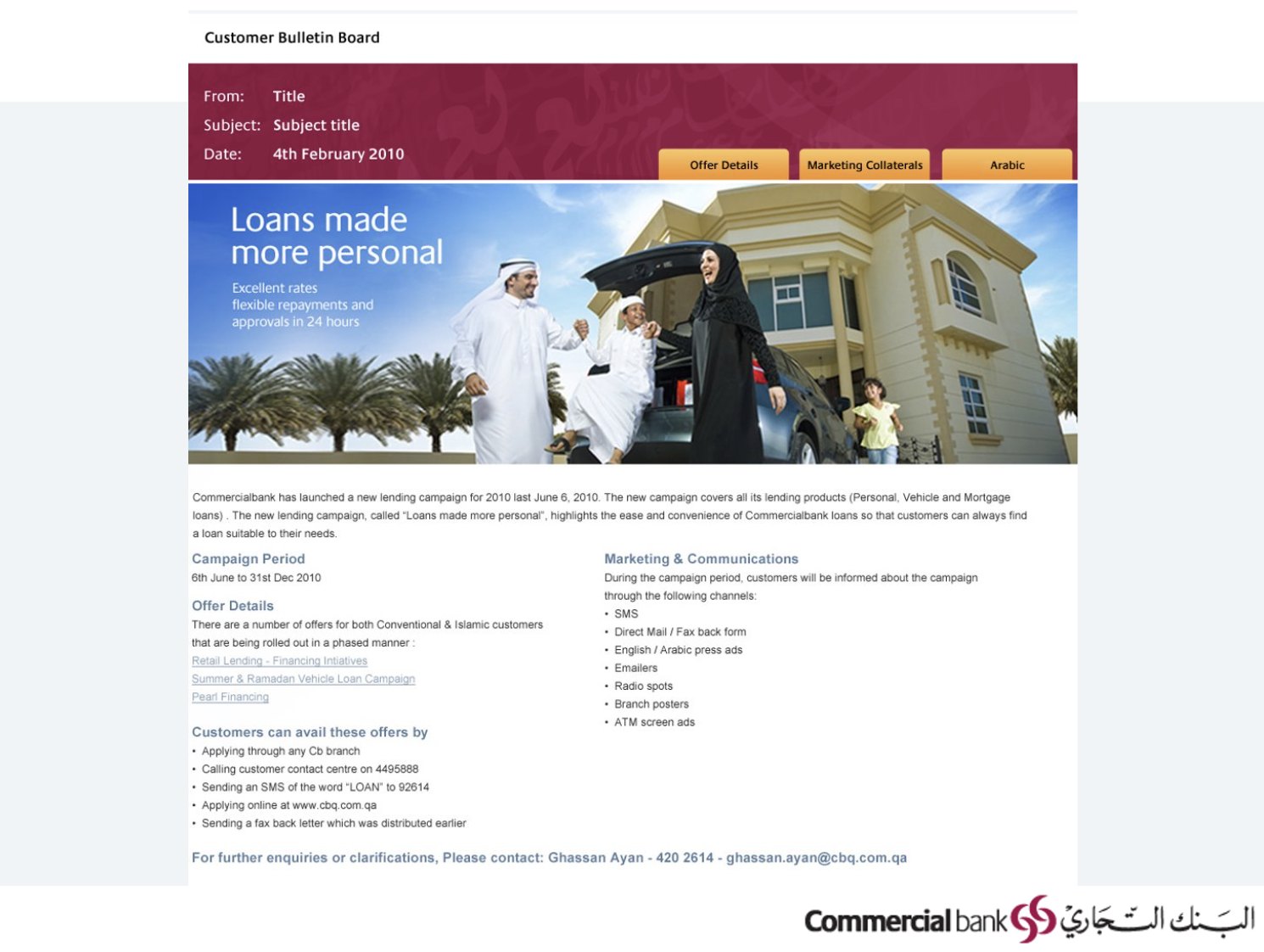 Commercial Bank of Qatar internal communications channel design