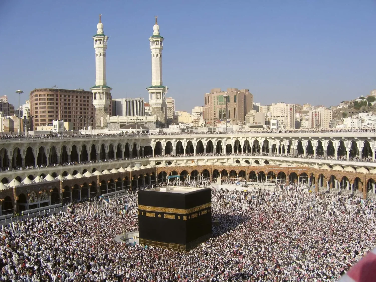 Pilgrims gathered around the Kaaba during Hajj in Mecca, Saudi Arabia