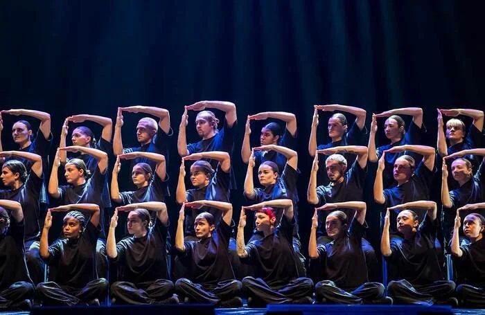 Dancers performing in Sadeck Berrabah's Murmuration Level 2 at the Peacock Theatre, London.